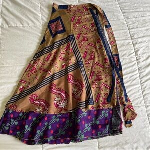 Silk Sari Wrap Maxi Ankle Length Skirt